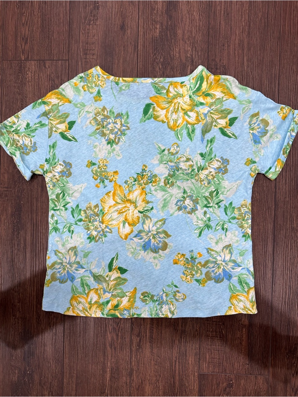 Talbots Sky Blue Floral Tee with Yellow & Green Blooms - Picture 2 of 3